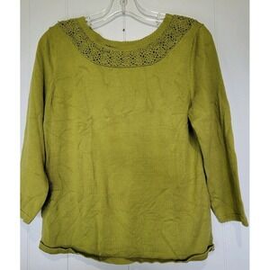 Green Sweater‎ With Crochet Detail Women's Size XL Long Sleeve